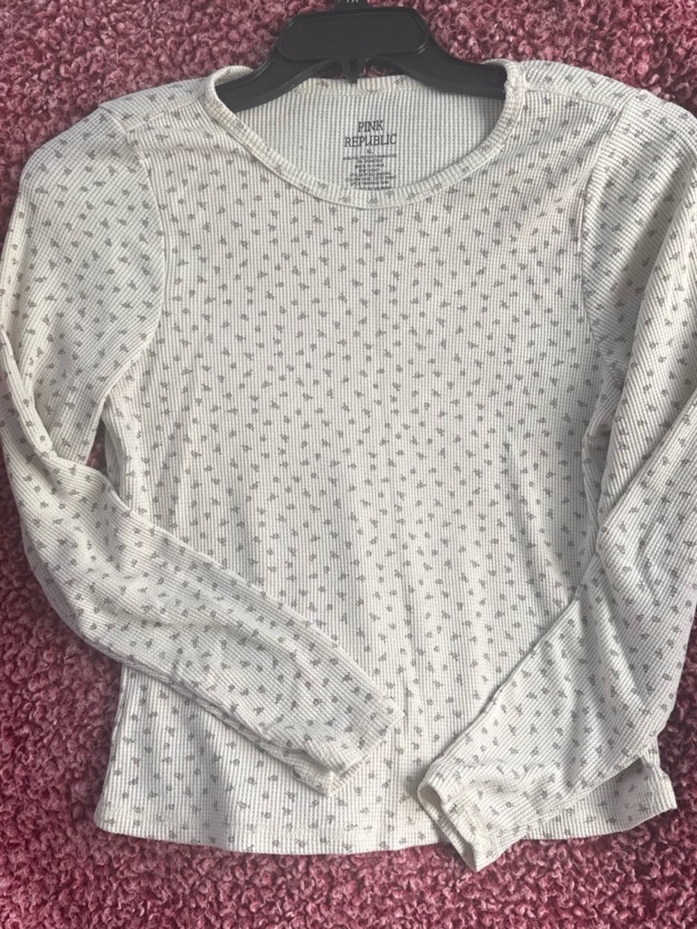 Pink Republic Cream Long Sleeve Thermal Tee with Tiny Pink Dot Print